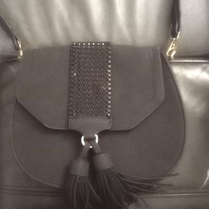 Black ladies handbag, with detachable gold clip